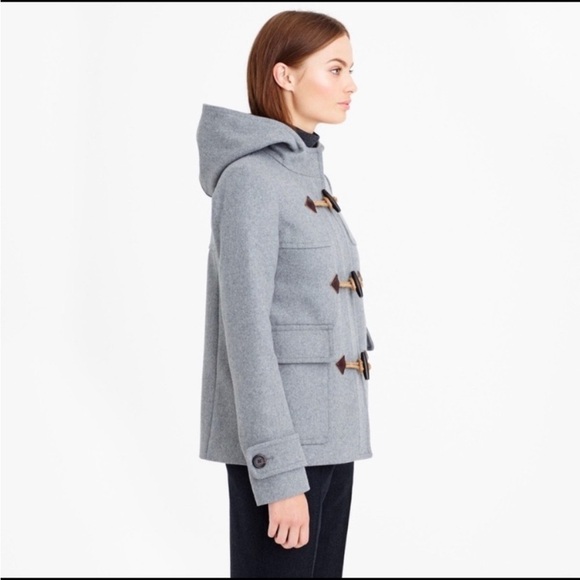 J Crew Melton Wool Jacket Size 12 Gray Hooded Car Coat With Toggle Buttons - Picture 3 of 13